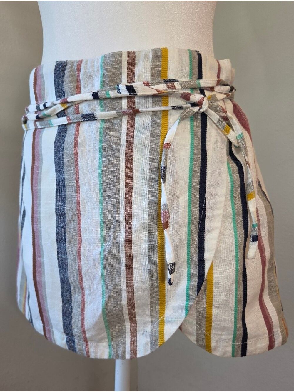 Free People Cotton Striped Wrap Mini Skort - Multi Color Women's 6 New NWT